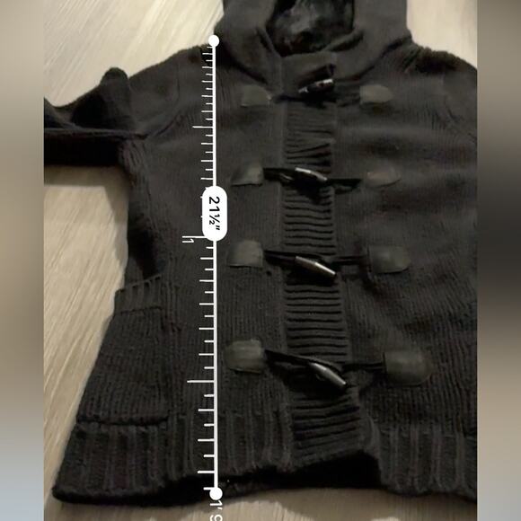 Theory Wool Cashmere Rabbit Fur Black Knit Toggle‎ Front Sweater Cardigan Sz XS - Picture 10 of 10